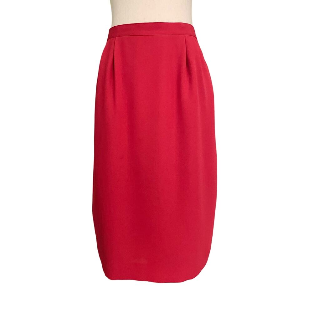 Sassco Women's Vintage 80s Red Pleated Pencil Skirt High Waist Pockets US 8